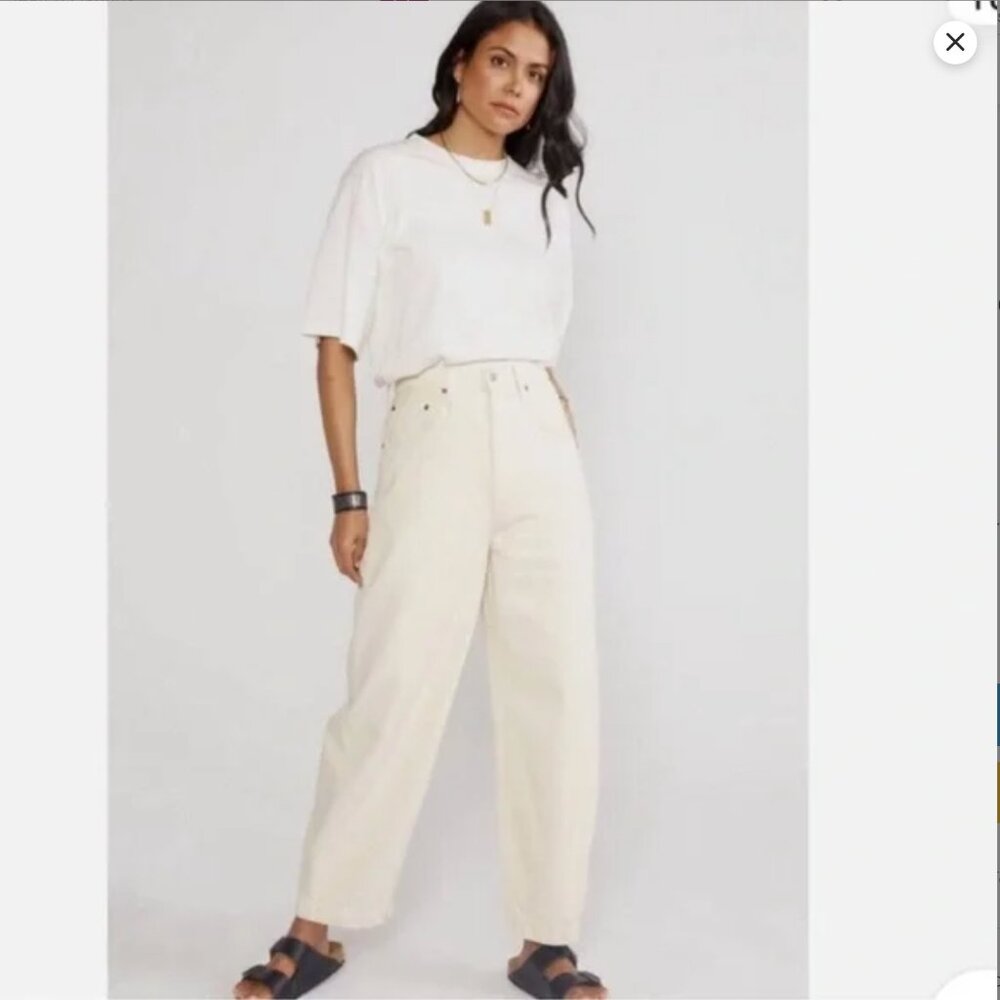 ETICA NEW Iris Relaxed Barrel Jeans Denim 100% Cotton SZ 28 White/Cream